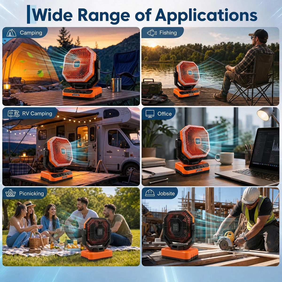 HiMISS Portable Camping Fan 40000mAh Battery Remote Timer Light