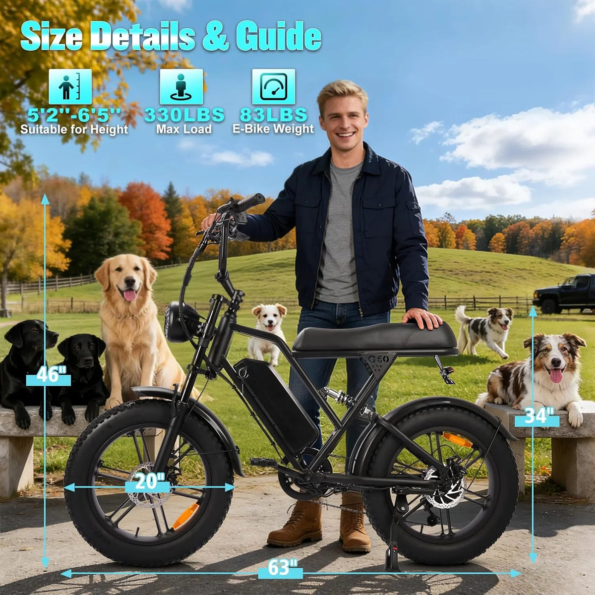 OBX 1000W Fat Tire Electric Bike 60 Mile Range Commuter