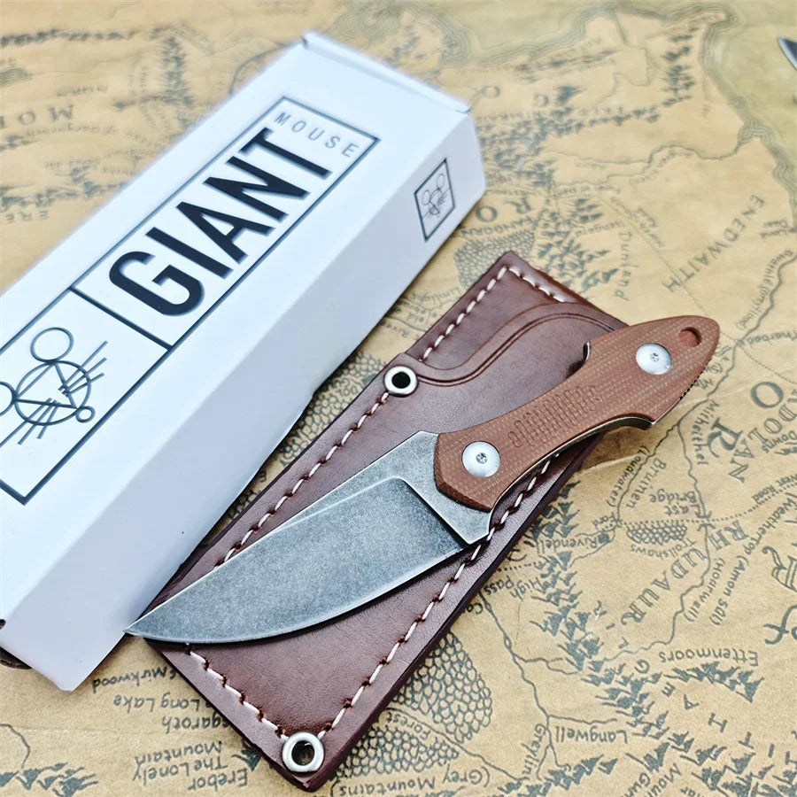 GMF3 Fixed Blade Knife Satin Drop Point With Leather Sheath