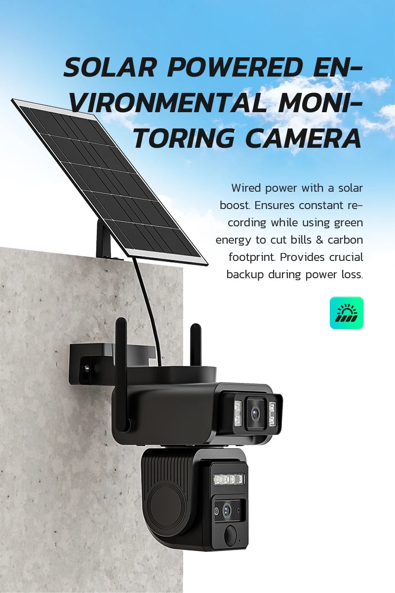 Outdoor Solar WiFi Security Camera 8MP 4K Dual Lens