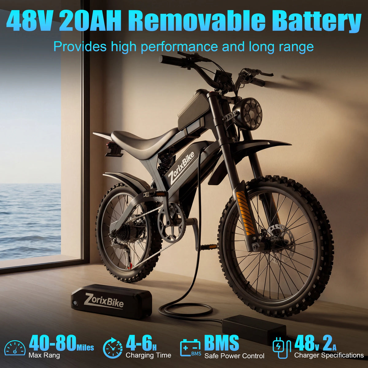 ZorixBike 3000W Electric Bike 48V Battery Off Road Design