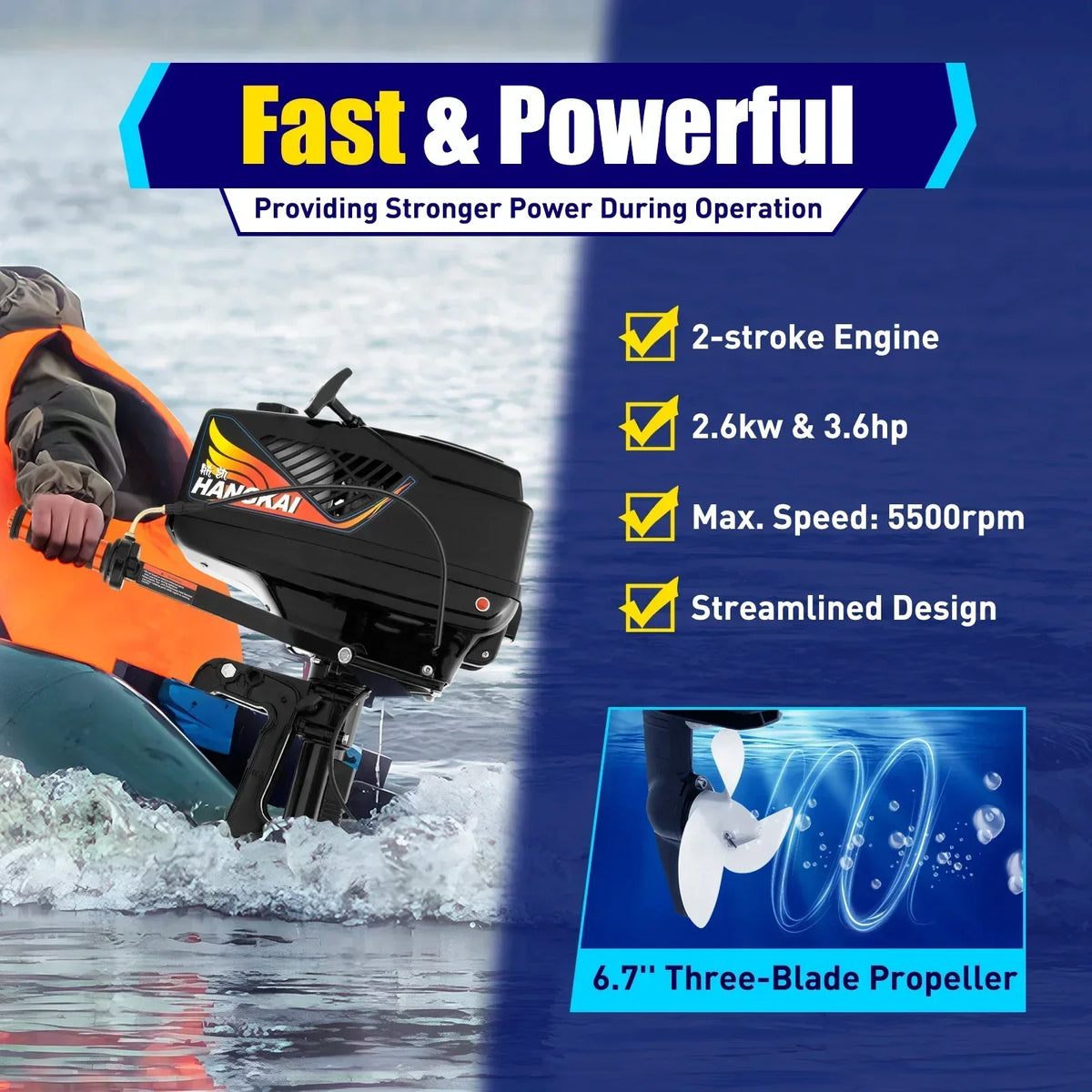 Portable 3.5HP Gasoline Outboard Motor With Adjustable Tilt
