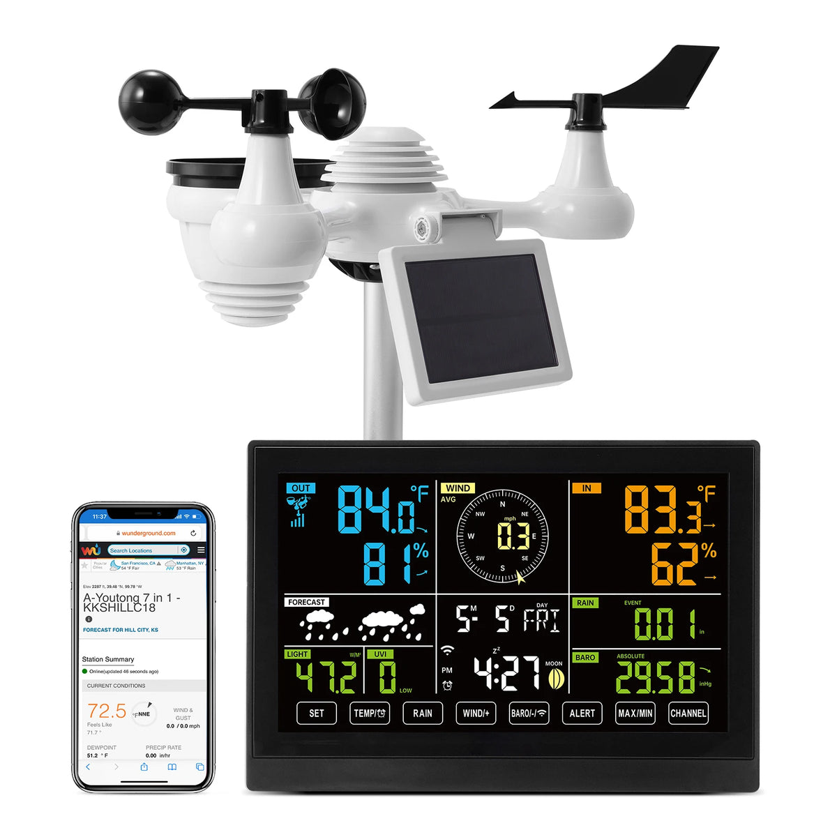 SucceBuy Wi Fi Weather Station Solar Powered Sensor Monitor