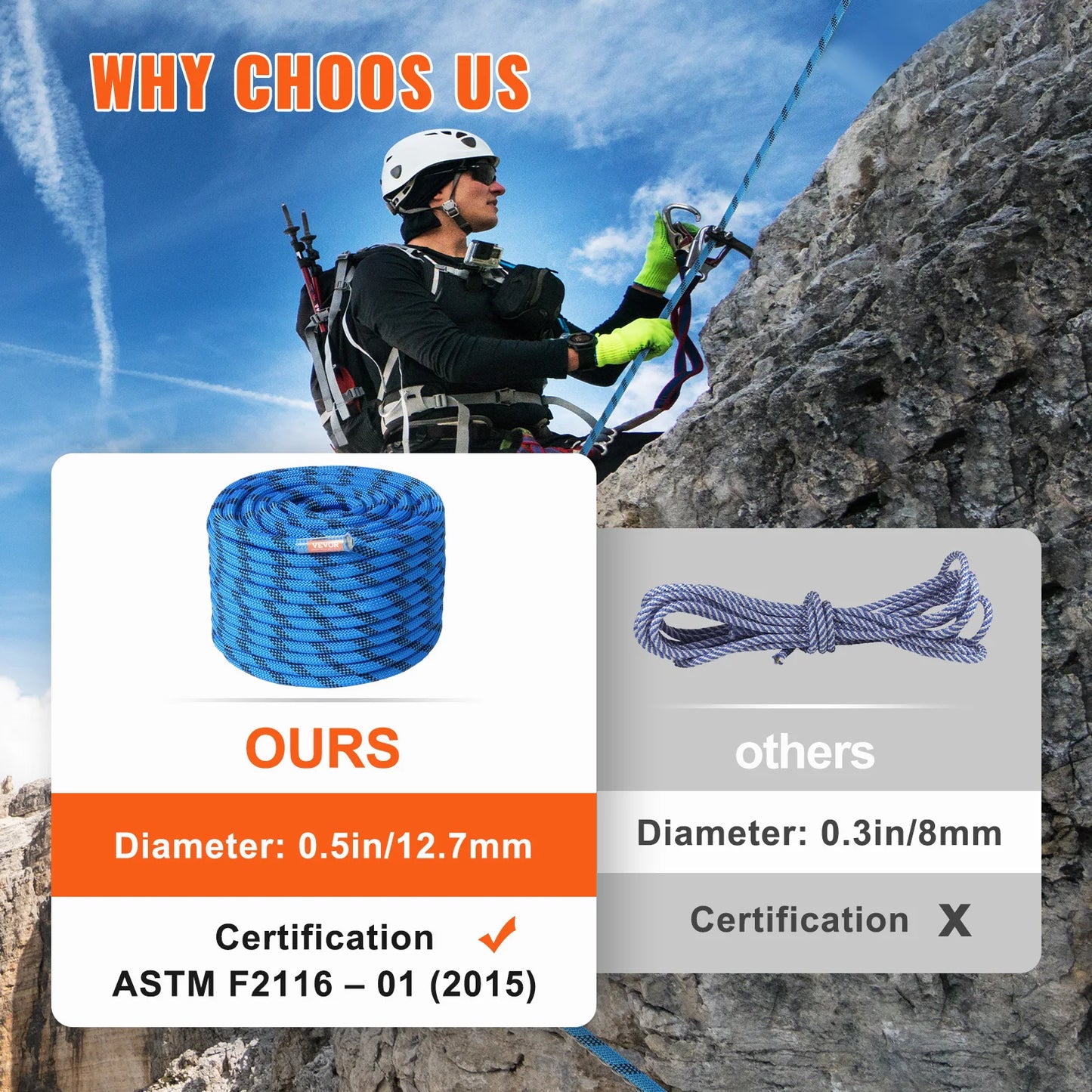 SucceBuy Static Climbing Rope 30kN Breaking Strength For Outdoor Use