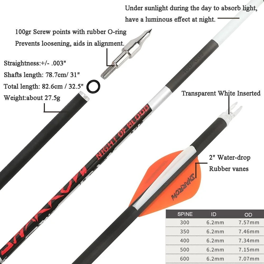 Pure Carbon Archery Arrows High Precision For Hunting Sports
