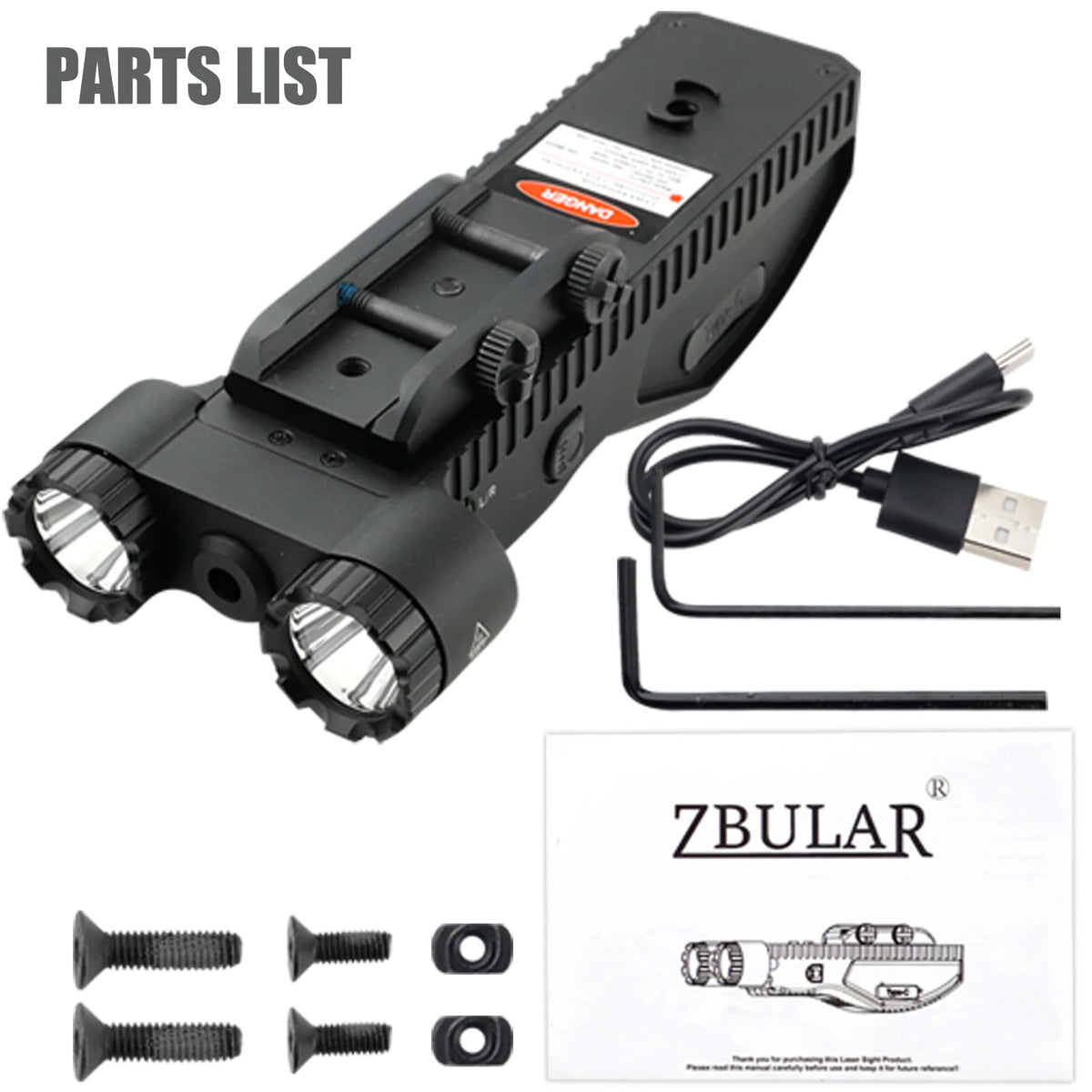 Tactical Flashlight Laser Combo 2200 Lumens Dual LED Weapon Light