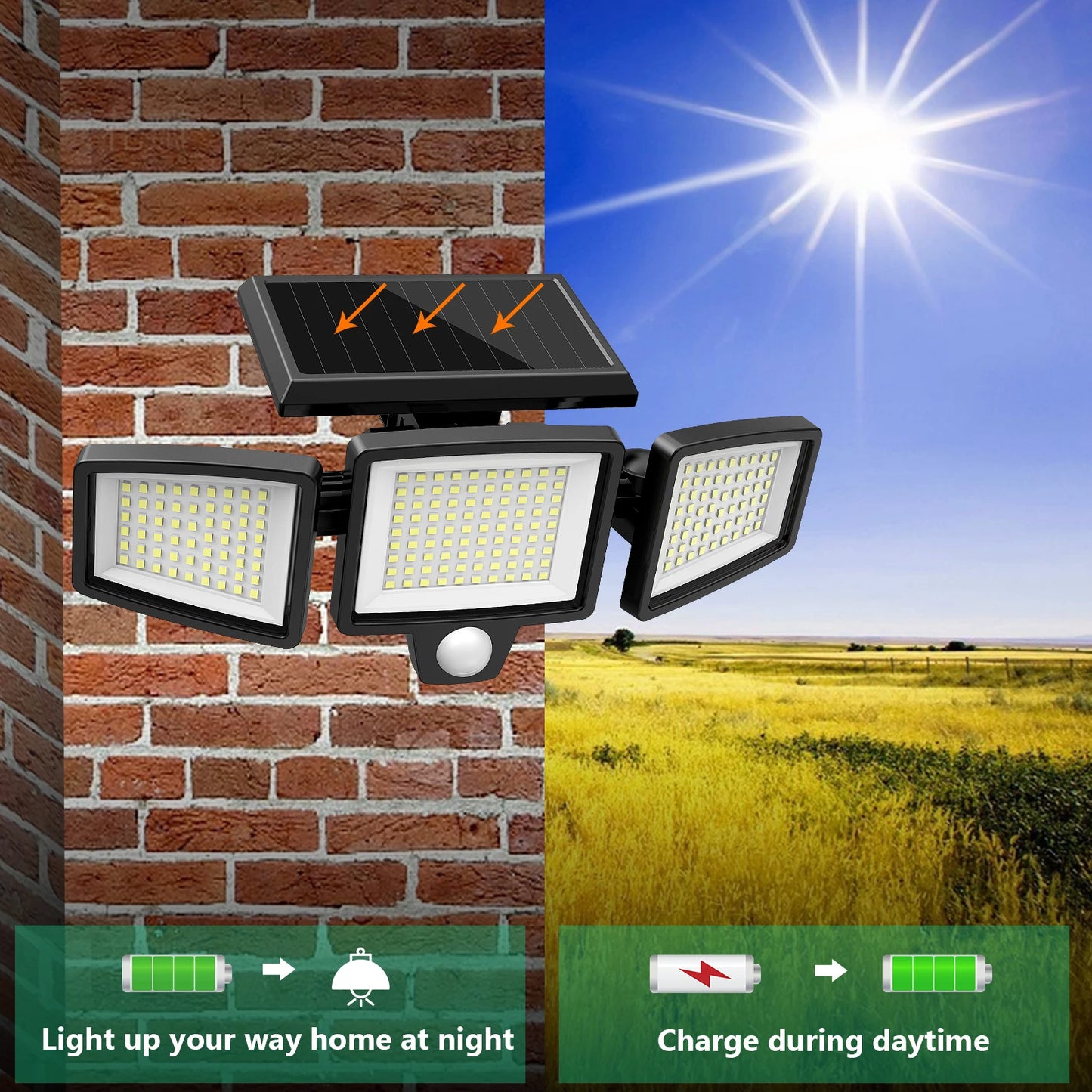SZRSTH 3-Head Solar Outdoor Light With Motion Sensor Security