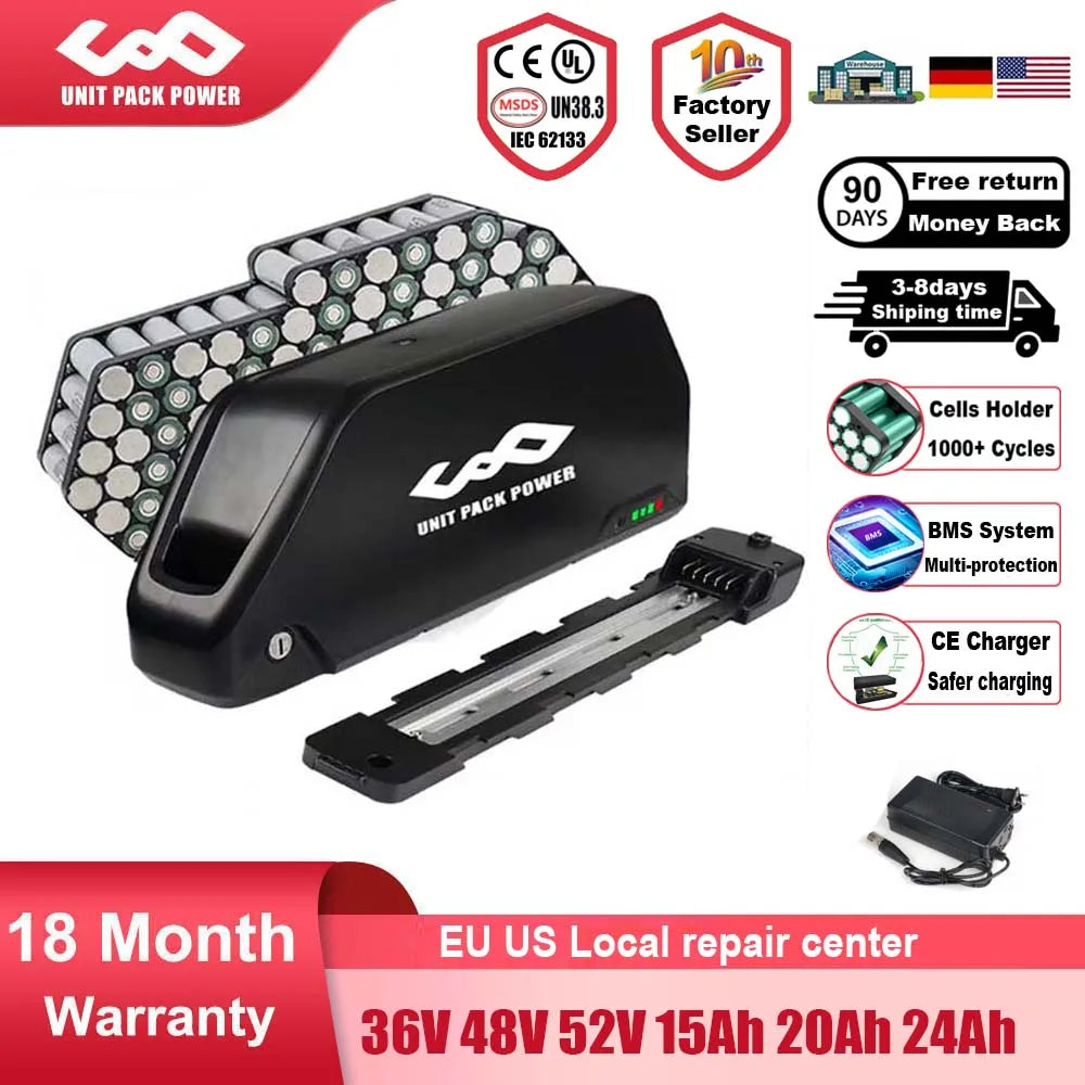 UNITPACKPOWER E-Bike Downtube Battery Pack 36V 48V 52V 72V