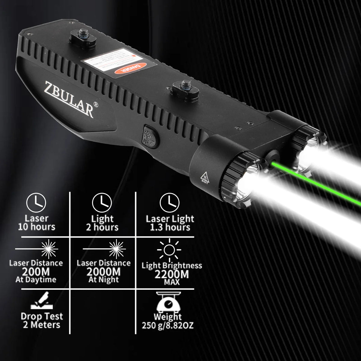 Tactical Flashlight Laser Combo 2200 Lumens Dual LED Weapon Light