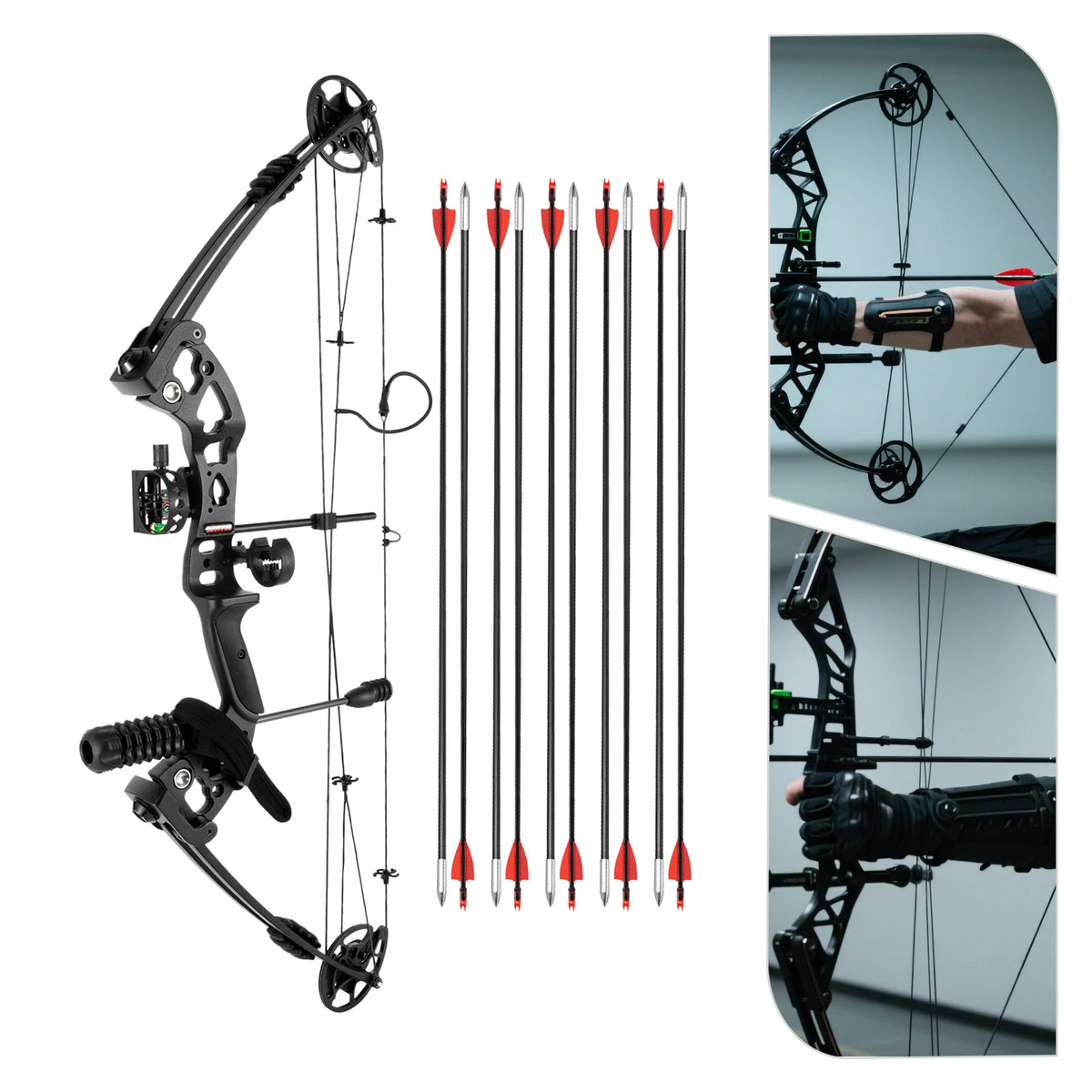 Right Handed Compound Bow Archery Hunting Set With 12 Arrows