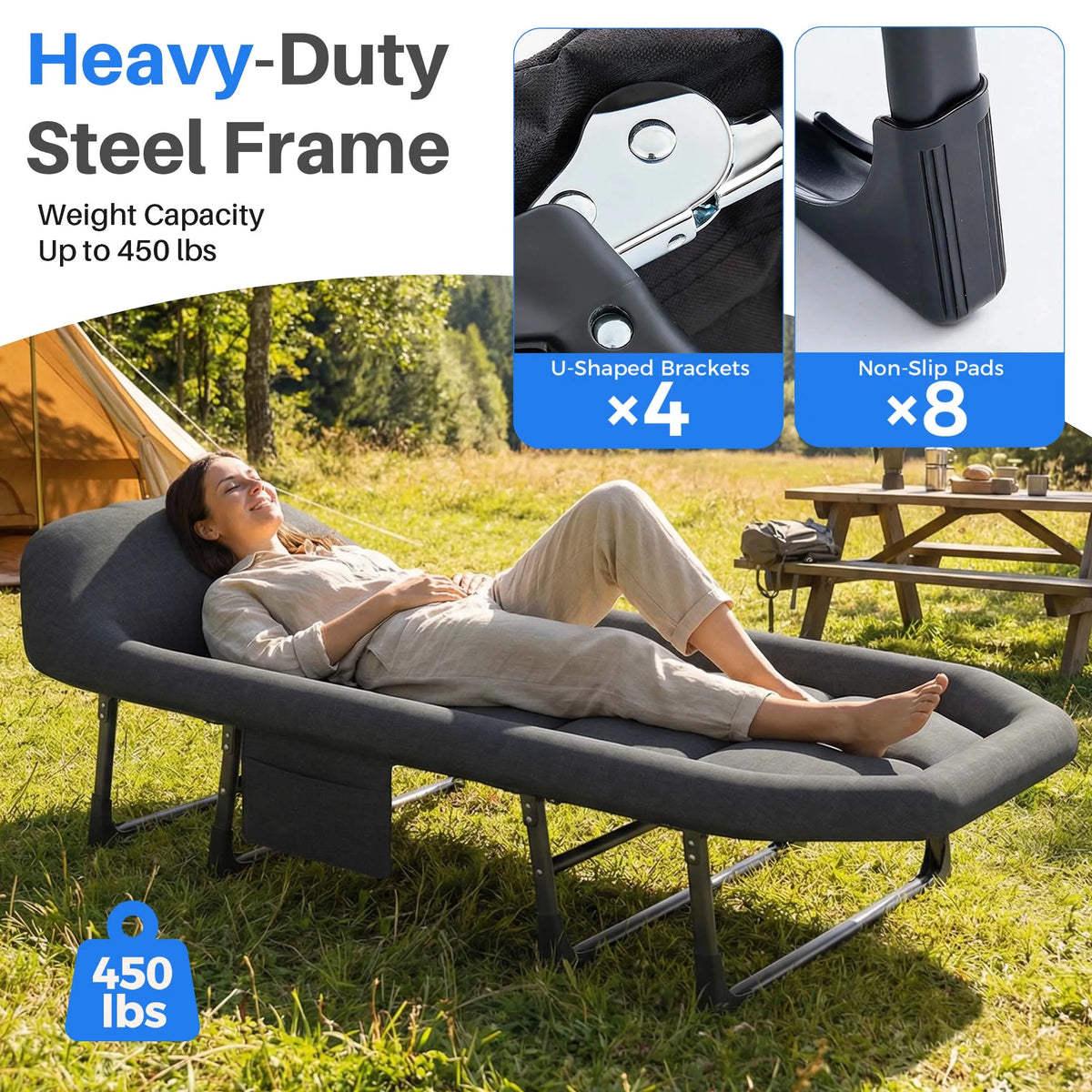 JHK Folding Camping Cot With Mattress Lightweight Bed 450 Lb Capacity