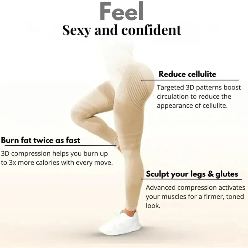 Anti Cellulite 3D Leggings High Waisted Butt Lifting Tummy Control