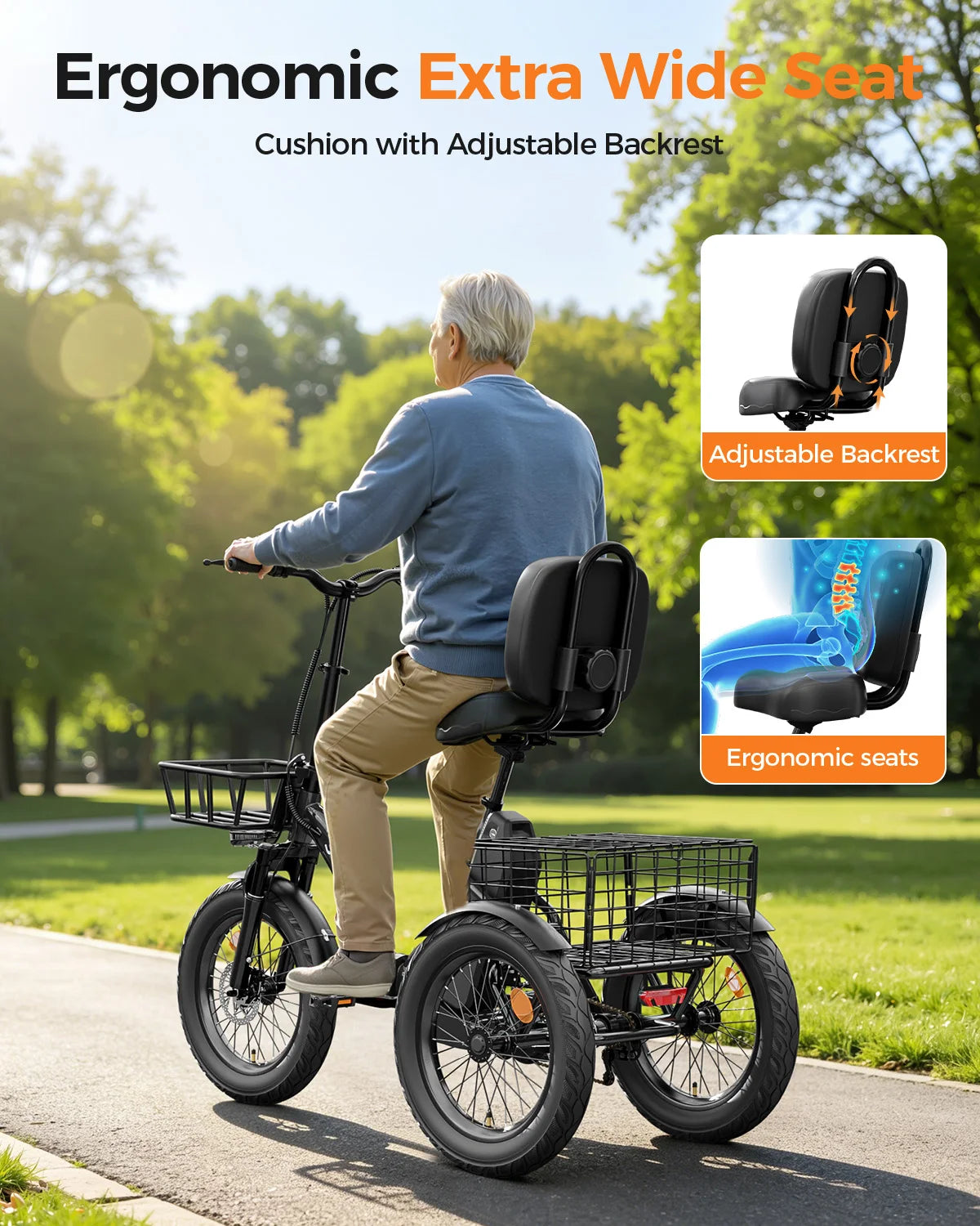 Spacewalk 1200W Folding Electric Trike With Rear Cargo Basket