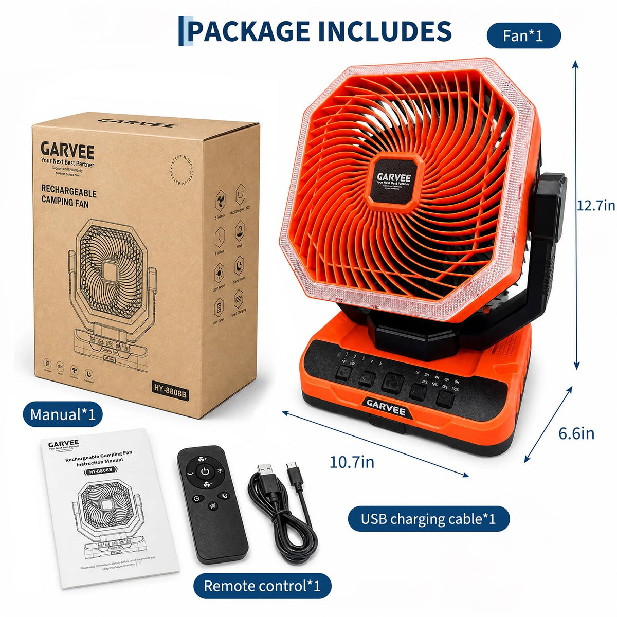 HiMISS Portable Camping Fan 40000mAh Battery Remote Timer Light