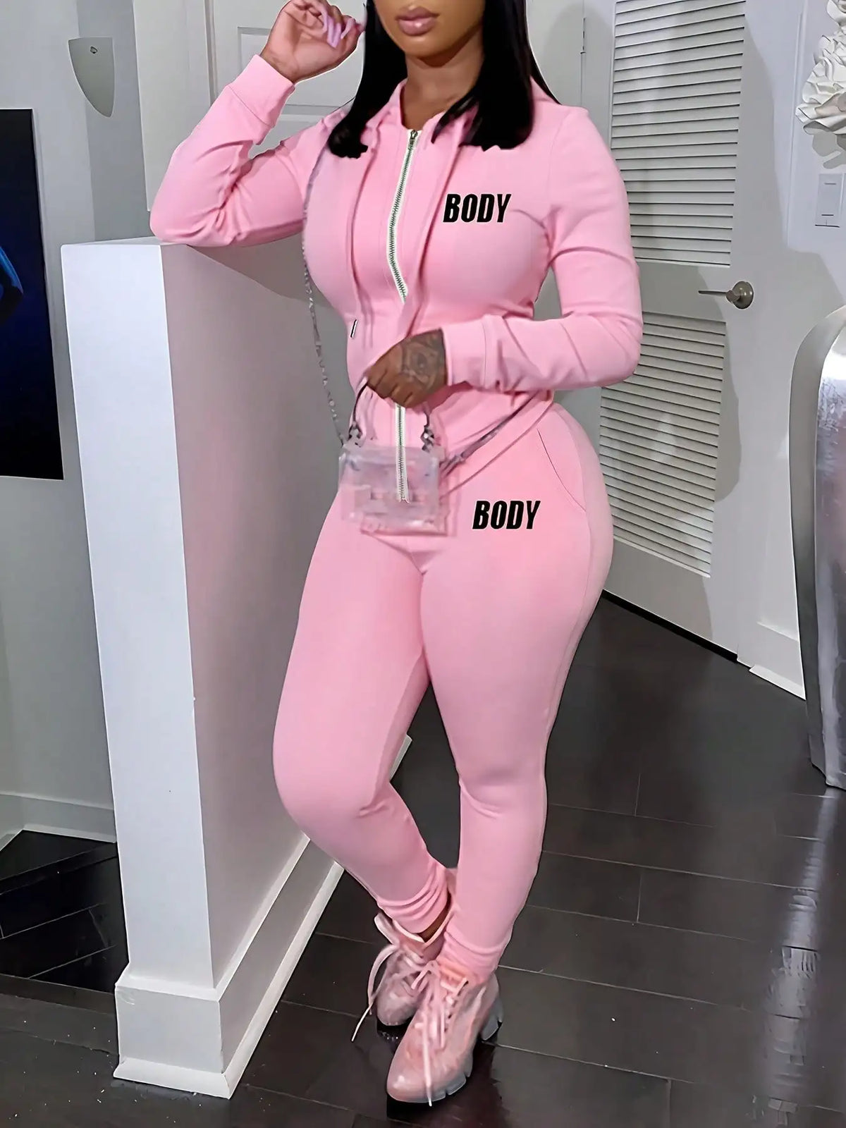 Womens Zipper Hoodie And Jogger Pants Athletic Two Piece Set