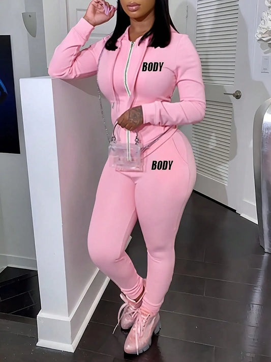 Womens Zipper Hoodie And Jogger Pants Athletic Two Piece Set