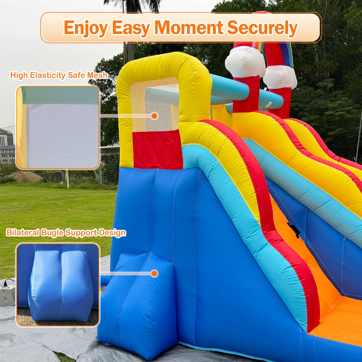 RTS Inflatable Double Water Slide With Splash Pool Rainbow Theme