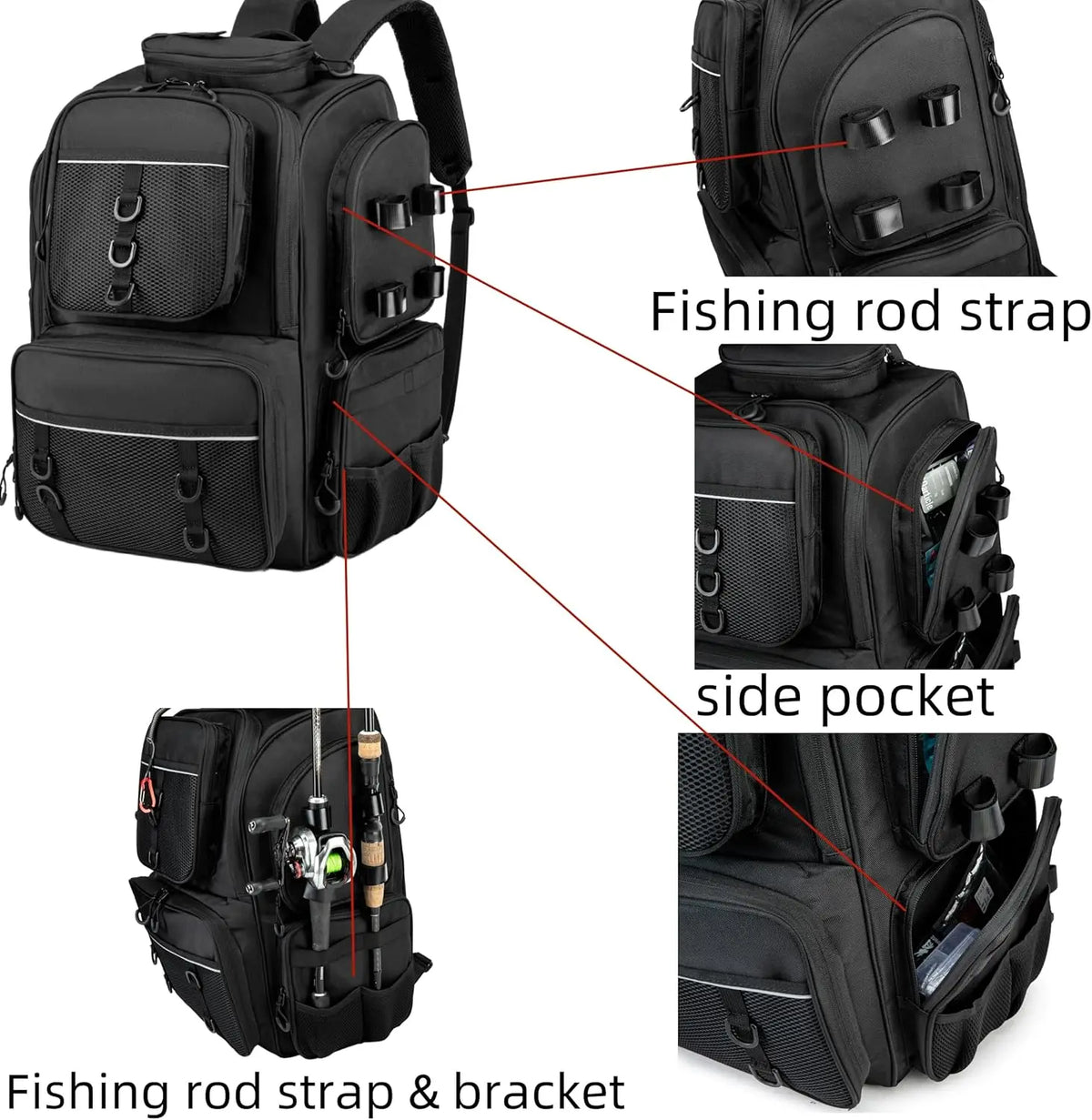 YTYIN Fishing Backpack Tackle Bag With Tackle Boxes Waterproof Oxford Fabric