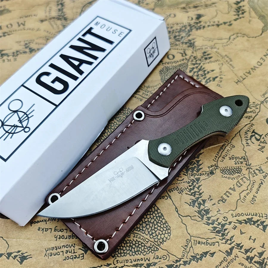 GMF3 Fixed Blade Knife Satin Drop Point With Leather Sheath