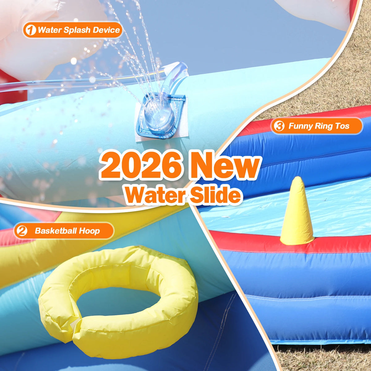 RTS Inflatable Double Water Slide With Splash Pool Rainbow Theme
