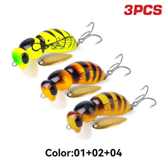 Kingdom 3Pcs Wasp Minnow Lure Floating Wobbler With Spinner