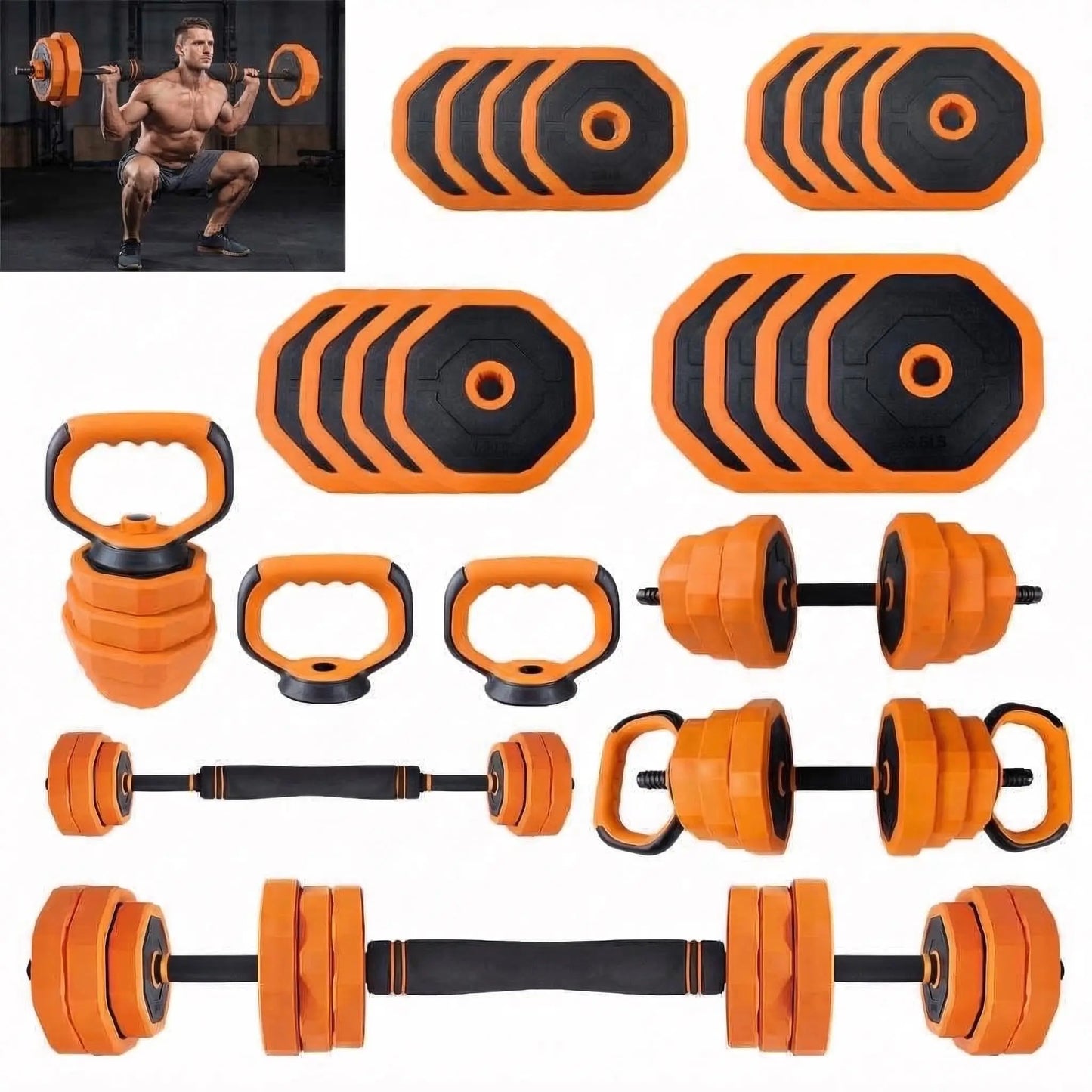 Adjustable Dumbbells 4 In 1 Home Gym Set Barbell Kettlebells
