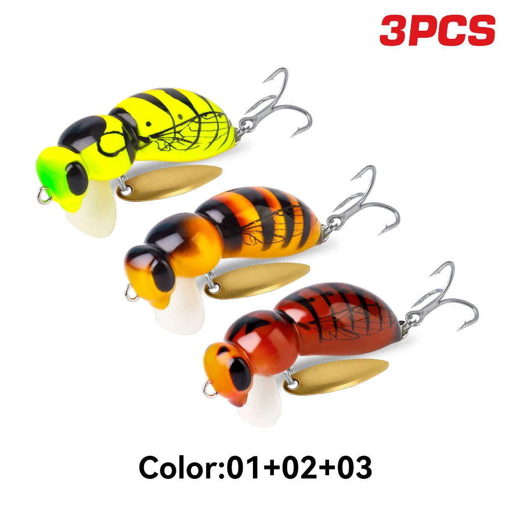 Kingdom 3Pcs Wasp Minnow Lure Floating Wobbler With Spinner