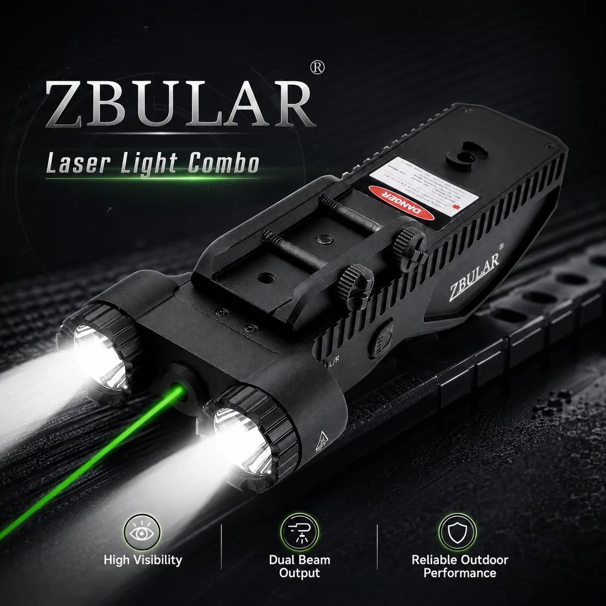 Tactical Flashlight Laser Combo 2200 Lumens Dual LED Weapon Light