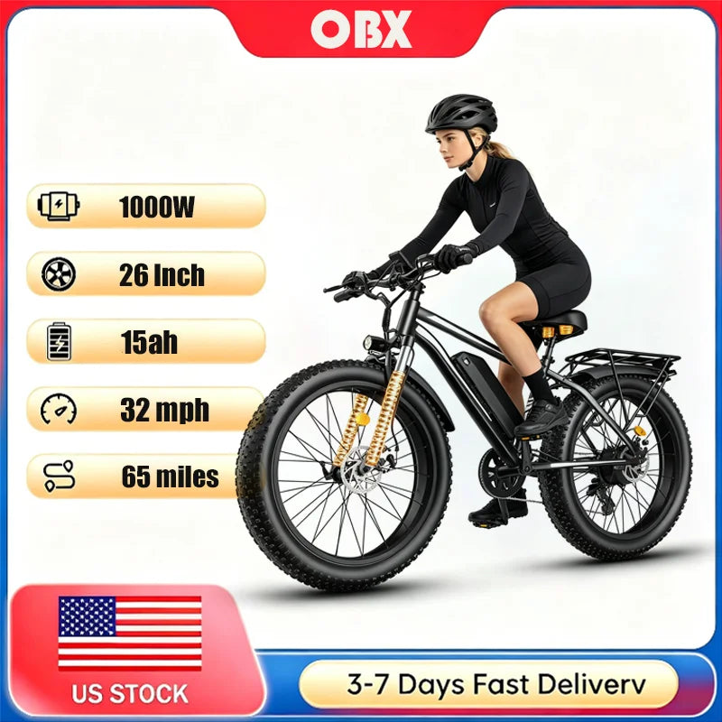 OBX 1000W Brushless Motor Electric Bicycle 48V 15Ah Battery
