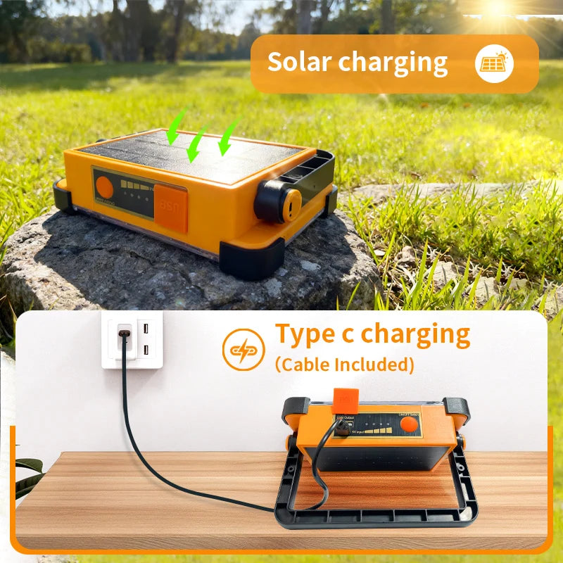 Morglad Solar Rechargeable Led Work Light Portable Outdoor Camping Floodlight