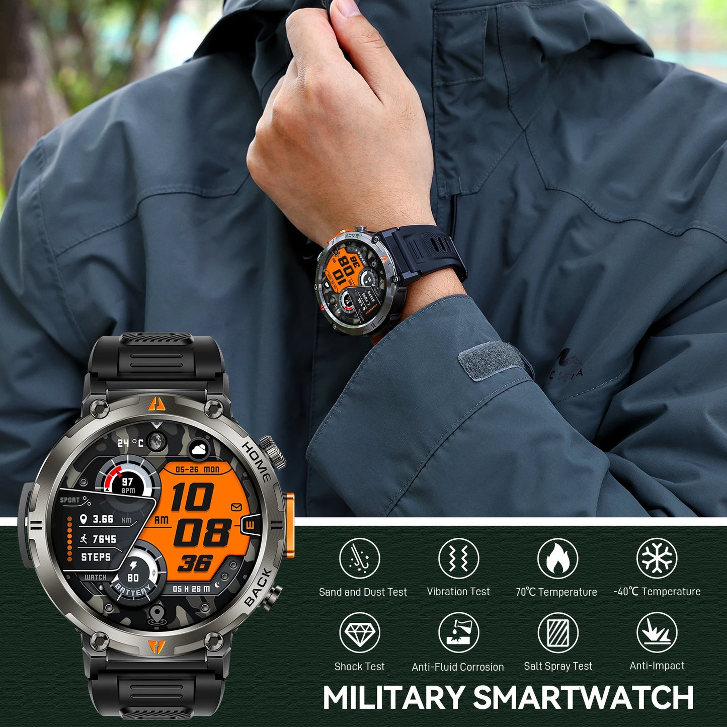 EIGIIS KE3 Smartwatch For Men Bluetooth Call Full Touch Screen Health Monitor