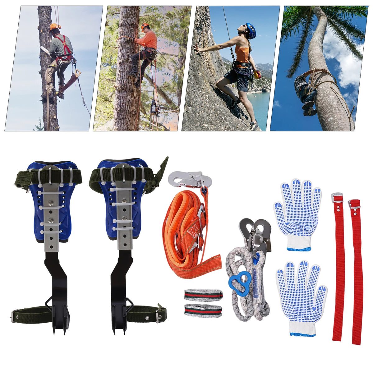 150kg Capacity Adjustable Tree Climbing Spikes Gear Set With Harness Rope Gloves