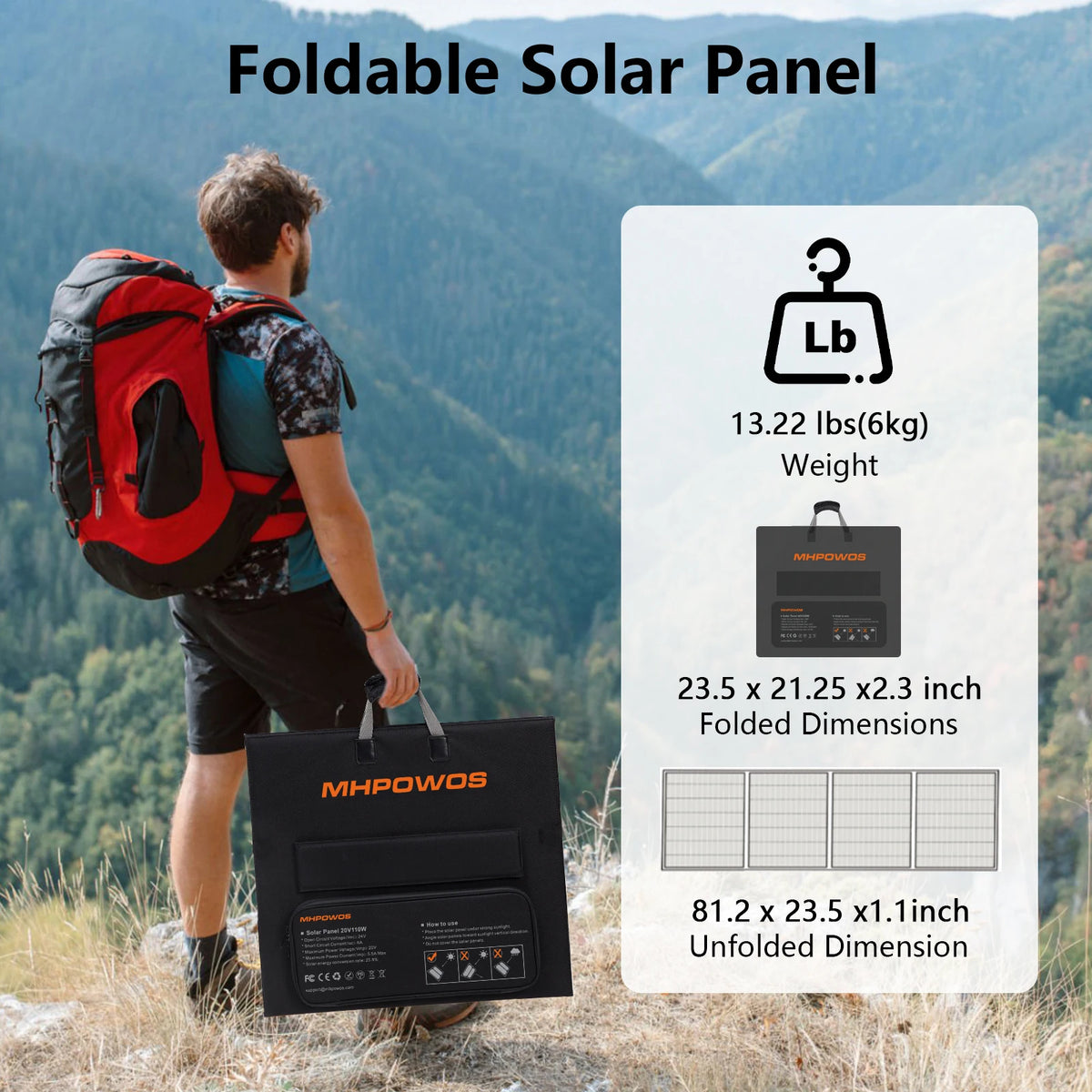 MHPOWOS 400W Waterproof Foldable Monocrystalline Solar Panel