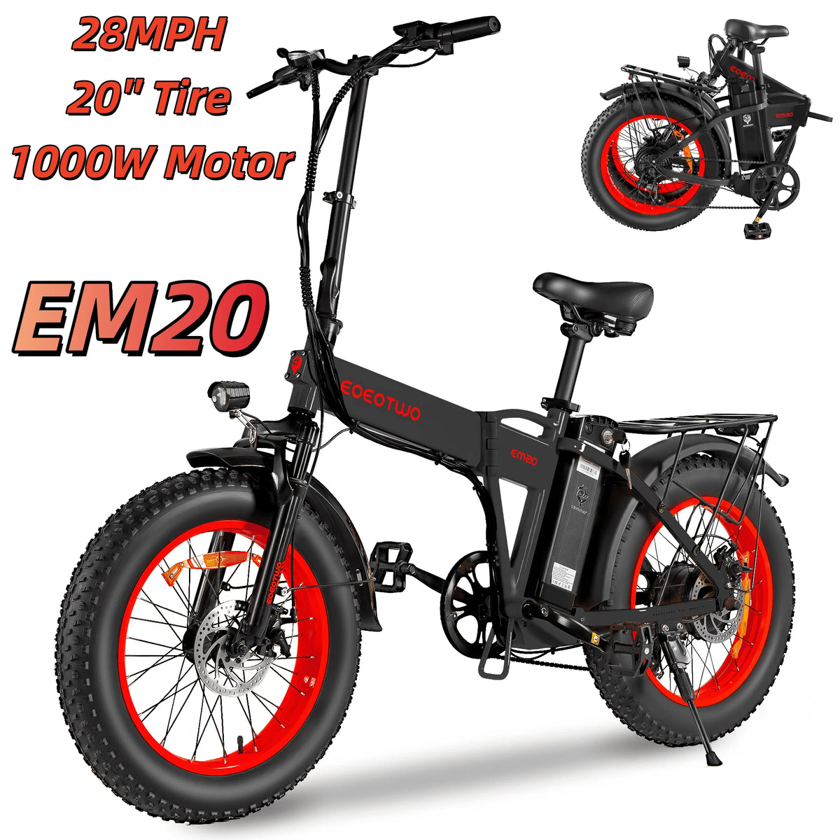 EOEOTWO Fat Tire Electric Bike 1000W Motor 34 MPH Range