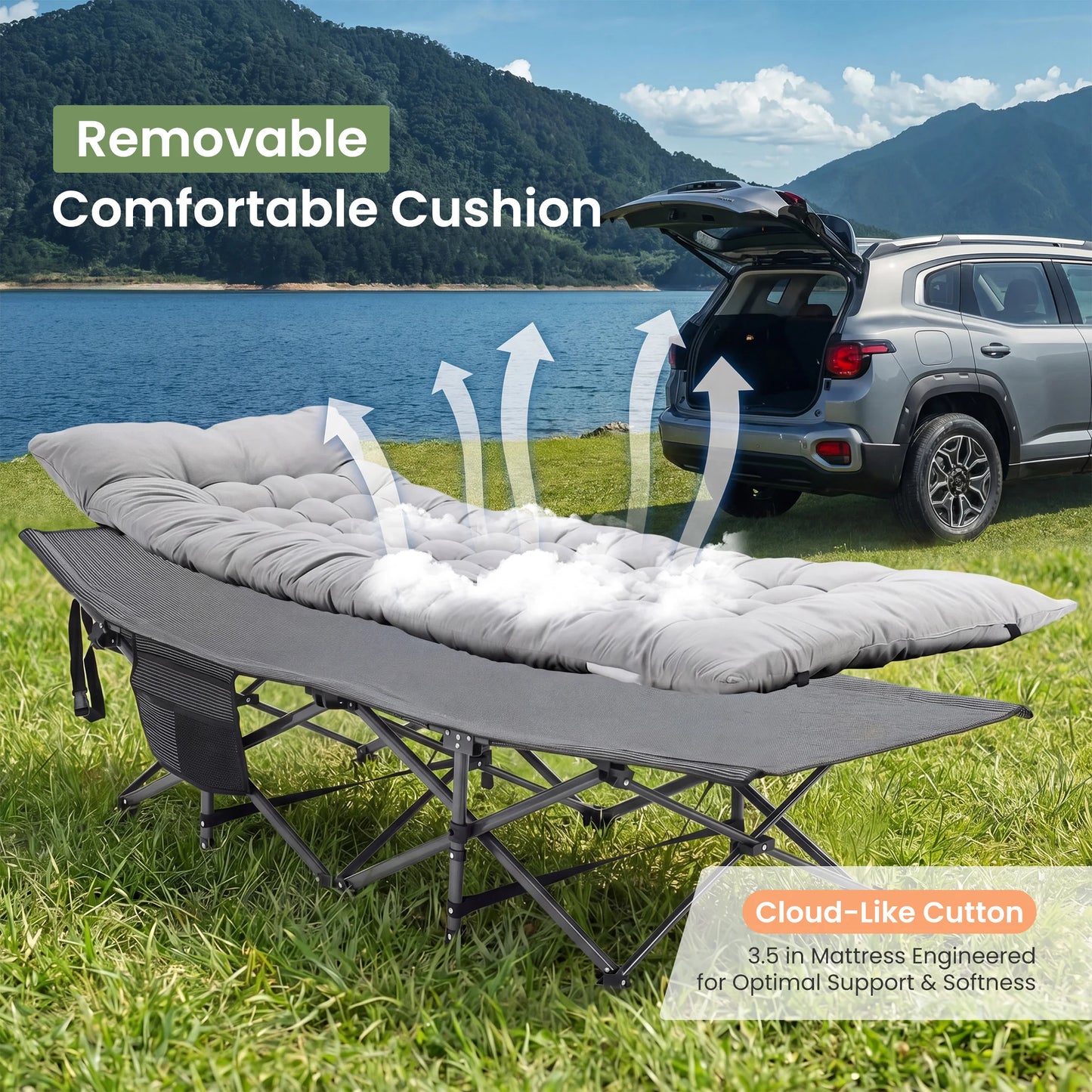 JHK Folding Camping Bed Lounge Chair With Sturdy Carbon Steel Frame Outdoor