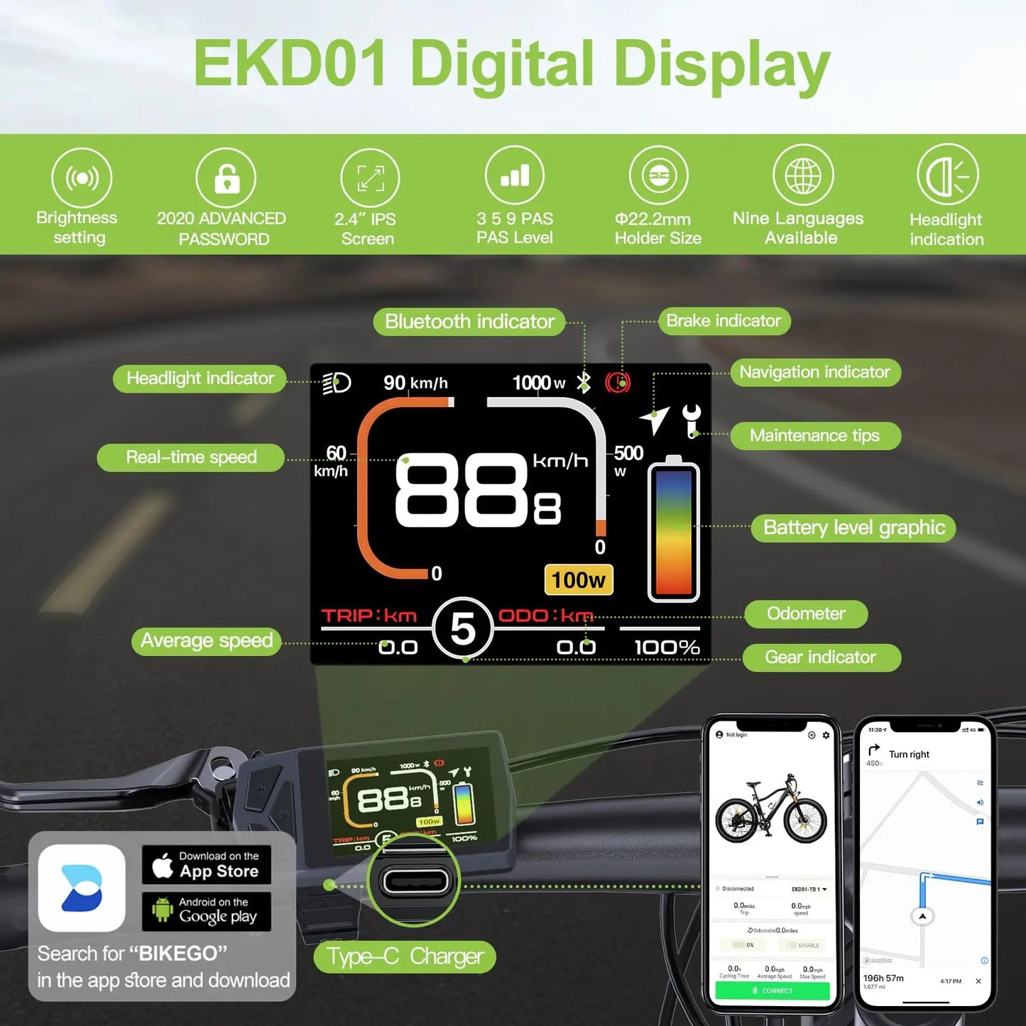 Varstrom EKD01 Electric Bike Display CAN UART Bluetooth Navigation