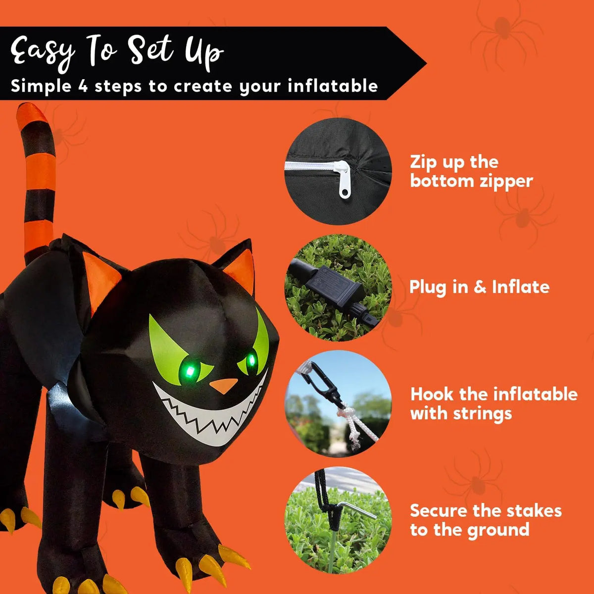 Joyfy Halloween Cat Inflatable With Moving Head LEDs