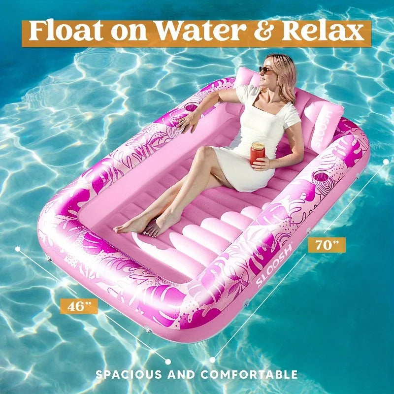 Joyfy Inflatable Pool Lounger Float With Pillow And Headrest