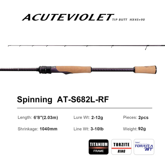 Pure-Lure AcuteViolet Bass Fishing Rod 2 Piece Fast Action