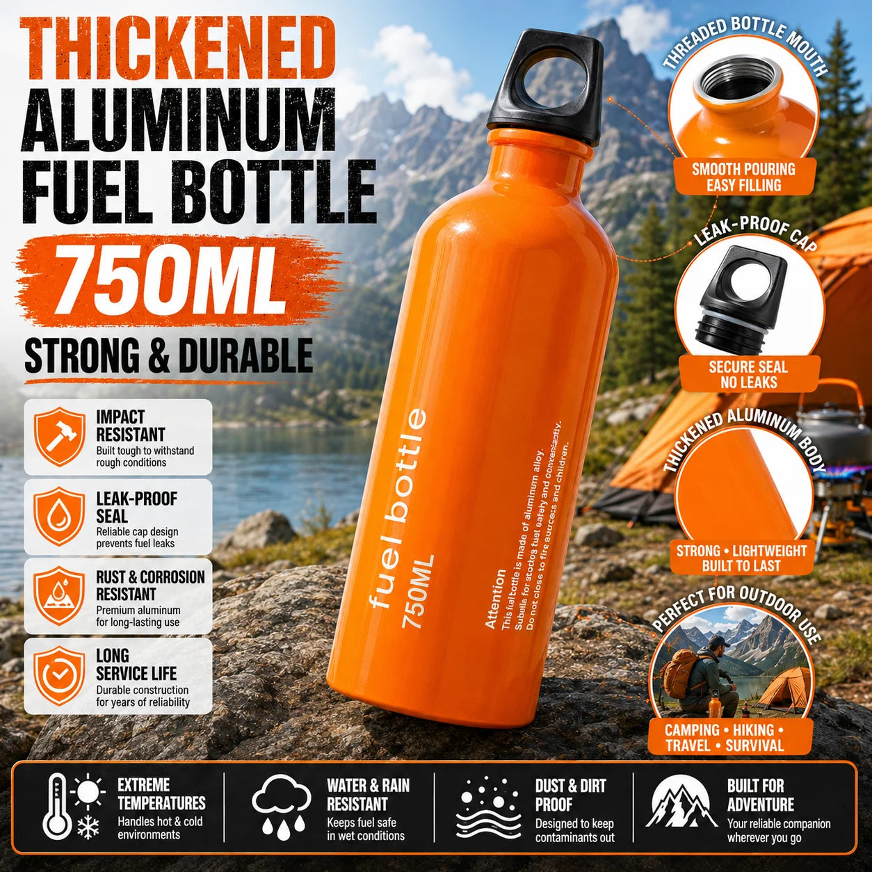 Aluminum Fuel Bottle For Camping And Backpacking Leakproof Lightweight