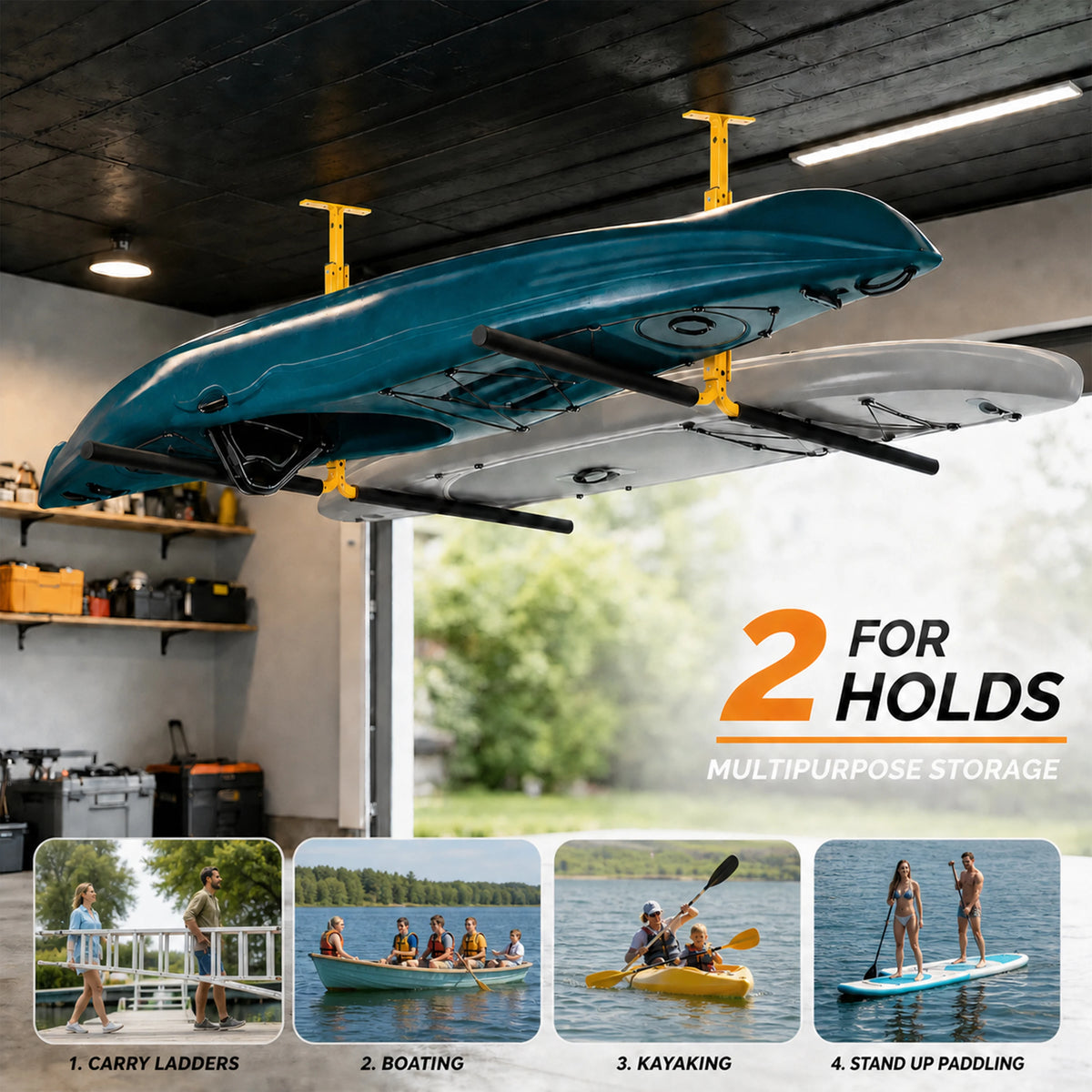 Heavy Duty Adjustable Overhead Kayak Storage Rack For Garage