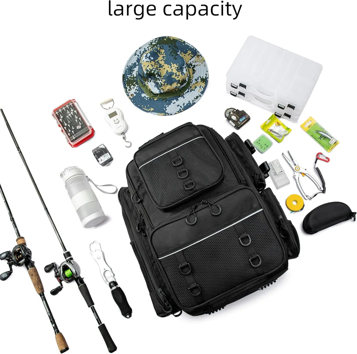 YTYIN Fishing Backpack Tackle Bag With Tackle Boxes Waterproof Oxford Fabric