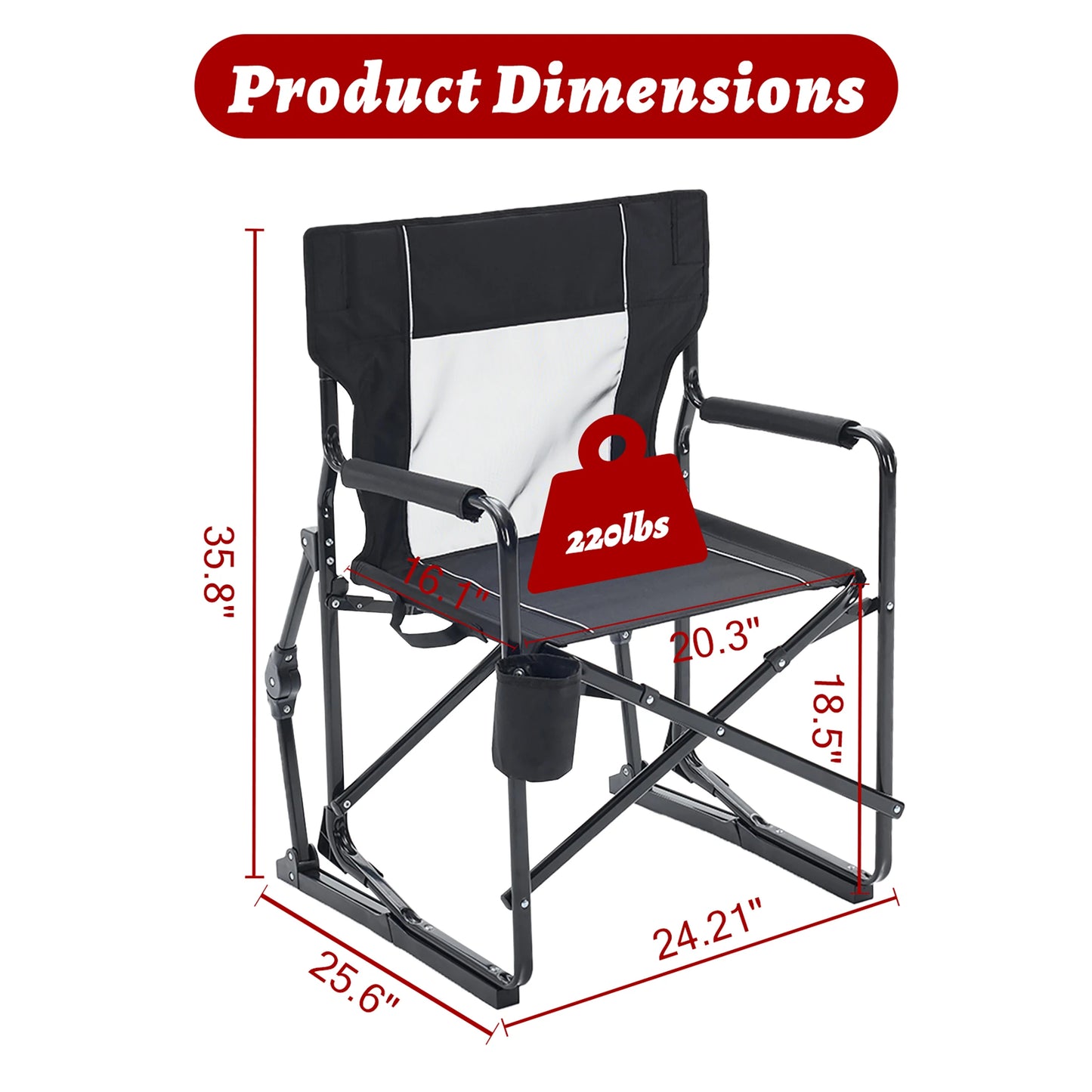 JHK Outdoor Folding Rocking Chair With Mesh Back Waterproof Armrests