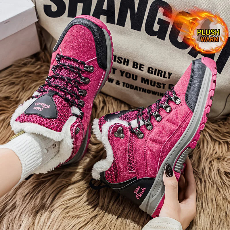 Women Snow Boots Waterproof Fleece Lined Lace Up Winter Hiking Shoes