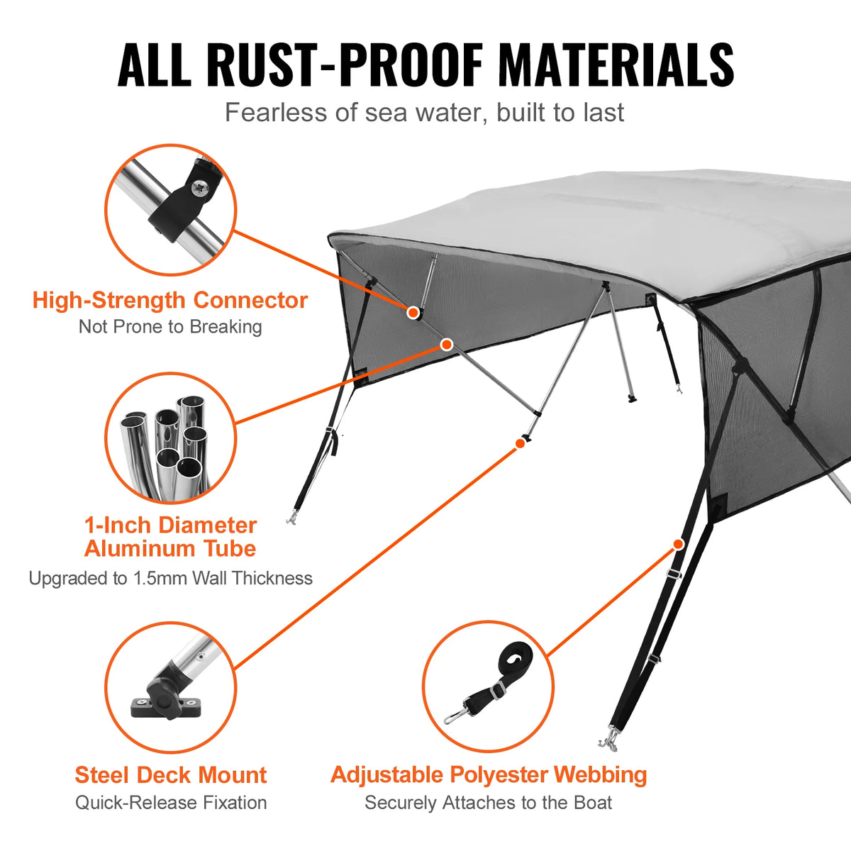 SucceBuy 4 Bow Bimini Top Boat Canopy With Mesh Sidewalls