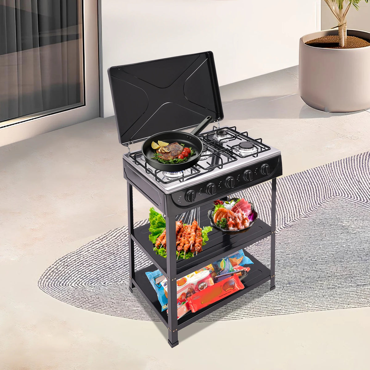 Portable Five Burner Natural Gas Stove For Outdoor Camping