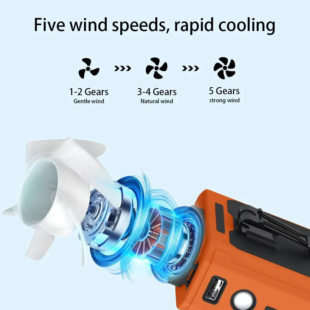 10000mAh Portable Waist Clip Fan Wearable Personal Fan 5 Speed