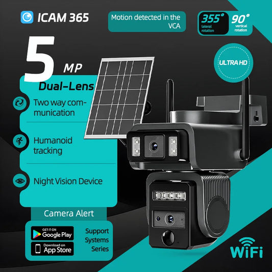 Outdoor Solar WiFi Security Camera 8MP 4K Dual Lens