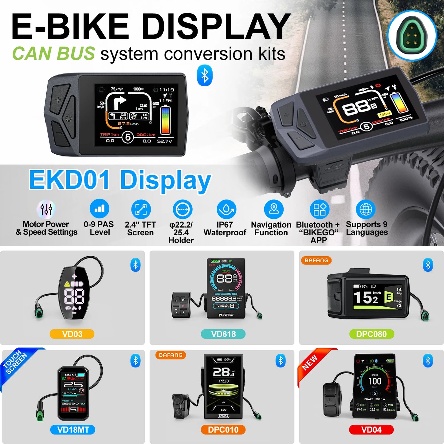 Varstrom EKD01 Electric Bike Display CAN UART Bluetooth Navigation