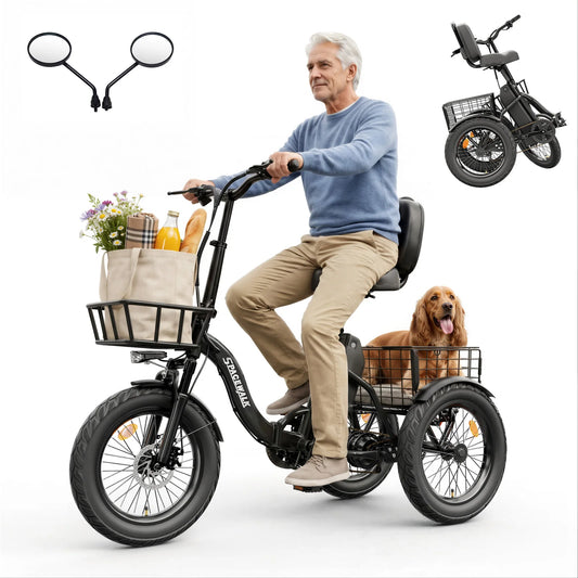 Spacewalk 1200W Folding Electric Trike With Rear Cargo Basket